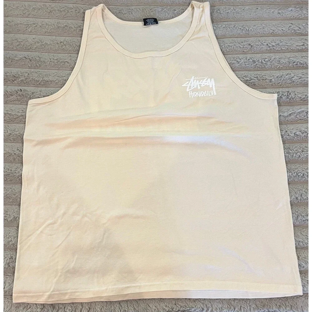 Stüssy Honolulu Tank Top – Men’s 2XL (Size Tag Cut) – Rare Discontinued – Cream/